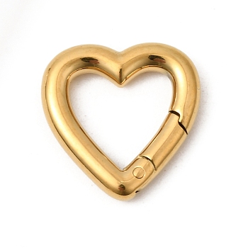 304 Stainless Steel Spring Gate Rings, Ion Plating(IP), Heart, Golden, 14x14x3mm, Hole: 9x9mm