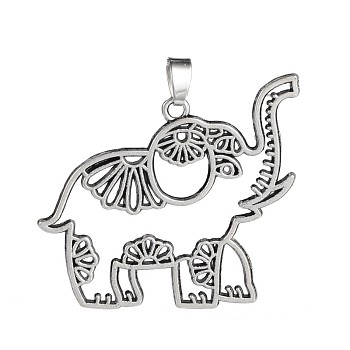 Tibetan Style Alloy Elephant Pendants, Antique Silver, 41x47x2.5mm, Hole: 7x4mm