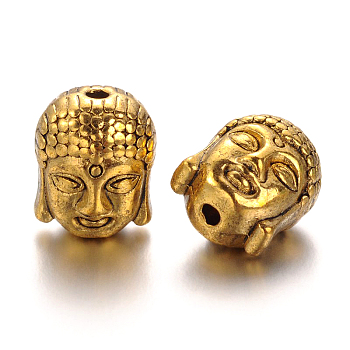 Tibetan Style Beads, Cadmium Free & Nickel Free & Lead Free, Buddha Head, Antique Golden, 11x9x8mm, Hole:1.5mm