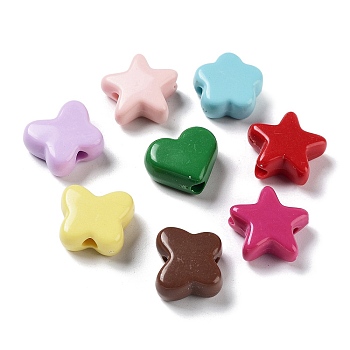 Opaque Acrylic Beads, Mix Shapes, Mixed Color, 16~19x18~20x8~9mm, Hole: 4mm, about 272pcs/500g
