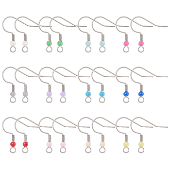 240Pcs 12 Color 304 Stainless Steel Earring Hooks, French Hooks with Coil and Plastic Ball, with 250Pcs Open Jump Rings, Mixed Color, 21 Gauge, 19.5x18.5x3mm, Hole: 2mm, Pin: 0.7mm, 20Pcs/color