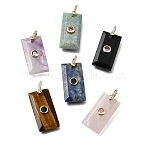Natural Mixed Gemstone Pendants, with Brass Micro Pave Cubic Zirconia, Faceted, Rectangle Charm, 25.5x14x8.5mm, Hole: 4.5x5mm(GG-CBA7610-05G)