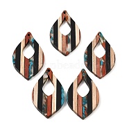 Transparent Resin & Walnut Wood Pendants, Leaf Charms, Colorful, 41.5x24x3mm, Hole: 2mm(RESI-E050-12)