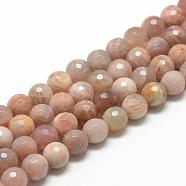 Natural Sunstone Beads Strands, Faceted(128 Facets), Round, 11~12mm, Hole: 1mm, about 32~35pcs/strand, 15.7 inch(G-R447-12mm-02)