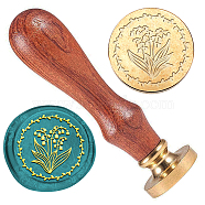 Wax Seal Stamp Set, Golden Tone Sealing Wax Stamp Solid Brass Head, with Retro Wood Handle, for Envelopes Invitations, Gift Card, Flower, 83x22mm, Stamps: 25x14.5mm(AJEW-WH0208-1034)