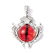 Glass Pendants, with Antique Silver Plated Alloy Findings, Evil Eye, Red, 42x29x8.5mm, Hole: 6x4mm(FIND-A015-01D-AS)