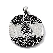Tibetan Style Alloy Pendants, Flat Round with Tree of Life, Antique Silver, 42x33.5x3mm, Hole: 4.5mm(TIBE-L012-018AS)