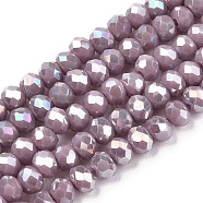 Electroplate Glass Beads Strands, Opaque Solid Color, AB Color Plated, Faceted, Rondelle, Rosy Brown, 3.5x3mm, Hole: 0.4mm, about 123~127pcs/strand, 13.7~14.1 inch(35~36cm)(EGLA-A034-P3mm-B19)