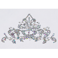 Rhinestone & Plastic Beaded Appliques, with Brass Finding, Sew on Ornament Accessories, Clear AB, 120x215x6mm(DIY-WH0325-41)