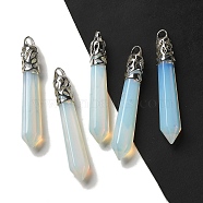 Opalite Pointed Big Pendants, Faceted Bullet Charms with Rack Plating Platinum Plated Brass Findings, 56~65x11~11.5x10~10.5mm, Hole: 4X3mm(G-Z055-01P-26)