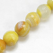 Natural Agate Beads Strands, Faceted, Dyed, Round, Yellow, 6mm, Hole: 1mm, about 62pcs/strand, 14.6 inch(X-G-H1636-6MM-01)