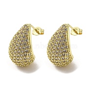 Brass Micro Pave Cubic Zirconia Stud Earrings, Teardrop, Lead Free & Cadmium Free, Long-Lasting Plated, Real 18K Gold Plated, 20x13mm(EJEW-G381-04G)