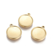 Vacuum Plating 304 Stainless Steel Pendants Cabochon Settings, Flat Round, Golden, Tray: 16mm, 21x18x3.3mm, Hole: 1.8mm(STAS-I105-24G)