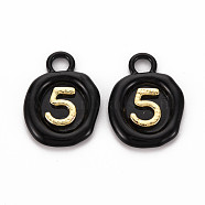 Spray Painted Alloy Pendants, Cadmium Free & Lead Free, Oval with Number 5, Black, 26x18.5x3mm, Hole: 4mm(PALLOY-Q433-035B-RS)