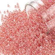 TOHO Round Seed Beads, Japanese Seed Beads, (779) Inside Color AB Crystal/Salmon Lined, 11/0, 2.2mm, Hole: 0.8mm, about 5555pcs/50g(SEED-XTR11-0779)