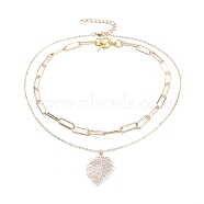 Pendant & Chain Necklaces Sets, with Brass Cable Chains & Links, Iron Paperclip Chains & Chain Extender, Alloy Lobster Claw Clasps & Toggle Clasps, Leaf, Golden, Chain Necklaces: 15.98 inch(40.6cm), Pendant Necklaces: 18.11 inch(46cm)(X-NJEW-JN02759)