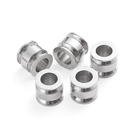 201 Stainless Steel Beads, Grooved Beads, Column, Stainless Steel Color, 10x9mm, Hole: 6mm(STAS-G231-03P)