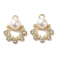 Alloy with Rhinestone Pendants, with ABS Imitation Pearl, Flower Charms, Golden, 21x17x8.5mm, Hole: 2mm(FIND-B032-08G)