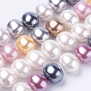 Shell Pearl Beads Strands, Oval, Mixed Color, 12~13x15~16x12mm, Hole: 1mm, about 30pcs/strand, 15.5 inch(BSHE-L035-E)