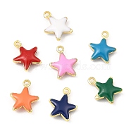 Brass Enamel Charms, Real 18K Gold Plated, Long-Lasting Plated, Lead Free & Cadmium Free, Star Charm, Mixed Color, 10x8x3mm, Hole: 1mm(KK-K337-02G)