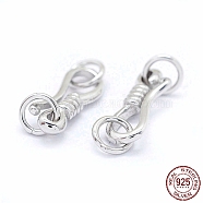 Rhodium Plated 925 Sterling Silver S-Hook Clasps, Platinum, 16.5x6.5x3mm, Hole: 4.5mm and 6x3.5mm(STER-I016-120B-P)