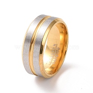 Two Tone 201 Stainless Steel Grooved Line Finger Ring for Women, Golden & Stainless Steel Color, Inner Diameter: 17mm(RJEW-I089-41GP)