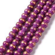 Natural Mashan Jade Beads Strands, with Gold Foil, Dyed, Round, Purple, 6mm, Hole: 1mm, about 70pcs/strand, 15.75 inch(40cm)(G-F670-A27-6mm)