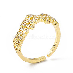 Clear Cubic Zirconia Knot Open Cuff Ring, Brass Jewelry for Women, Golden, Inner Diameter: 16.2mm(RJEW-P079-05G)