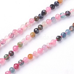 Natural Tourmaline Beads Strands, Faceted, Round, Colorful, 2~2.5mm, Hole: 0.5mm, about 180~200pcs/strand, 14.5~16.1 inch(37~41cm)(G-F619-20B-2mm)