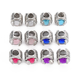 Rack Plating Alloy European Beads, with Resin, Large Hole Beads, Cadmium Free & Nickel Free & Lead Free, Flat Round, Platinum, Mixed Color, 11x13.5mm, Hole: 5.5mm(MPDL-N039-190)