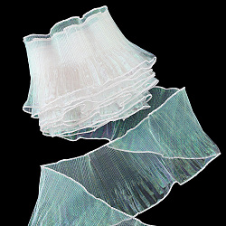 Mermaid Color Polyester Pleated Lace Trim Ribbon, Organza Trimming, for DIY Decoration Clothes, Floral White, 4-3/4 inch(120~122mm)(DIY-WH0401-58C)
