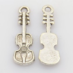 Tibetan Style Alloy Violin Pendants, Lead Free and Cadmium Free, Antique Silver, 25x7.5x2mm, Hole: 2mm(EA11011Y)