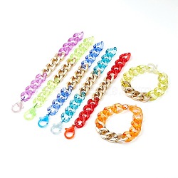 Unisex Spray Transparent Acrylic Curb Chain Bracelets, with Iron Jump Rings and Plastic Lobster CLaw Clasps, Mixed Color, 7-7/8 inch(20cm)(BJEW-JB06312)