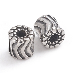 304 Stainless Steel Beads, Large Hole Beads, Column, Antique Silver, 11.5x11.5mm, Hole: 4mm(STAS-F237-45AS)
