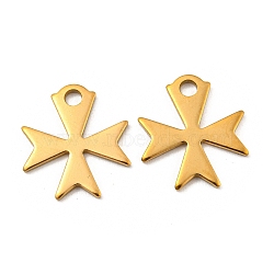 Ion Plating(IP) 304 Stainless Steel Charms, Cross, Golden, 14.4x13x1mm, Hole: 2mm.(STAS-C043-49G-01)