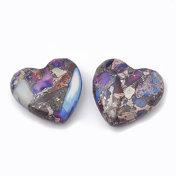 Synthetic Gold Line Imperial Jasper Beads, Dyed, Half Drilled, Heart, Blue Violet, 19.5~20x20~20.5x7mm, Hole: 1~1.5mm