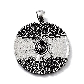 Tibetan Style Alloy Pendants, Flat Round with Tree of Life, Antique Silver, 42x33.5x3mm, Hole: 4.5mm