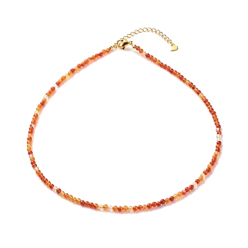 Natural Carnelian Beaded Necklaces for Women, with 304 Stainless Steel Lobster Claw Clasps, Round, 18.31 inch(46.5cm), Beads: 2.5~3.5mm
