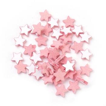 Flocky Acrylic Cabochons, Star, Pink, 9x9x2mm
