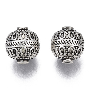 Tibetan Style Alloy Beads, Cadmium Free & Lead Free, Round, Antique Silver, 11x10mm, Hole: 1.6mm, about 290pcs/1000g