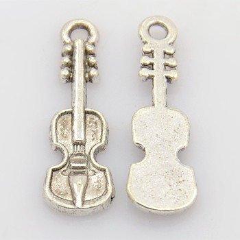 Tibetan Style Alloy Violin Pendants, Lead Free and Cadmium Free, Antique Silver, 25x7.5x2mm, Hole: 2mm