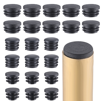 30Pcs 3 Styles Plastic Hole Plugs, Snap in Hole Plugs, Post Pipe Insert End Caps, for Furniture Fencing, Round, Black, 20~30x9.5~21mm, 10pcs/style
