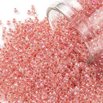 TOHO Round Seed Beads, Japanese Seed Beads, (779) Inside Color AB Crystal/Salmon Lined, 11/0, 2.2mm, Hole: 0.8mm, about 5555pcs/50g