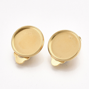 201 Stainless Steel Clip-on Earring Findings, Flat Round, Golden, Tray: 12mm, 17x13.5x6.5mm, Hole: 3mm