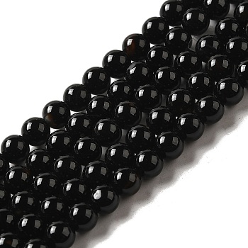 Natural Agate Beads Strands, Dyed, Round, Black, 6mm, Hole: 1mm, about 65pcs/strand, 15.5 inch