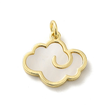 Brass Pave Natural White Shell Pendants with Jump Rings, Real 14K Gold Plated, Cloud, 15x16.5x2mm, Hole: 3.4mm
