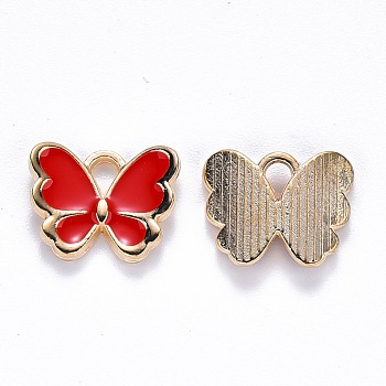 Alloy Enamel Charms, Butterfly, Light Gold, Red, 10.5x13x3mm, Hole: 2mm