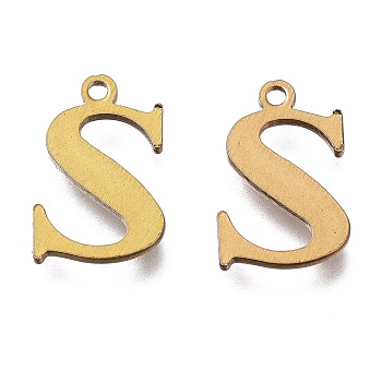 Vacuum Plating  304 Stainless Steel Charms, Laser Cut, Alphabet, Antique Bronze, Letter.S, 12.5x8x0.8mm, Hole: 1mm