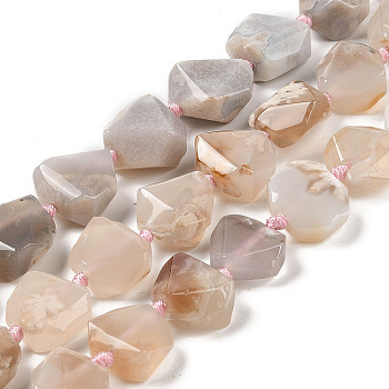 Natural Cherry Blossom Agate Beads Strands, Polygon, 18~19x17~21x9.5~10mm, Hole: 2mm, about 19pcs/strand, 15.75''(40cm)