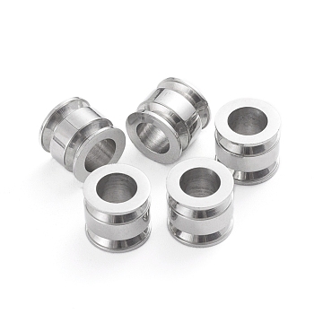 201 Stainless Steel Beads, Grooved Beads, Column, Stainless Steel Color, 10x9mm, Hole: 6mm